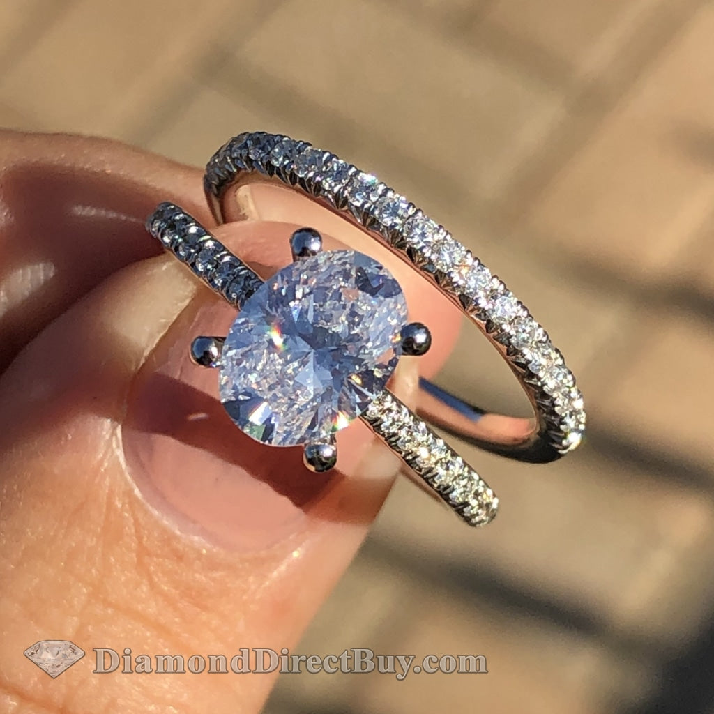 Diamond Engagement Ring Vintage, Unique Bridal Ring, Diamond Wedding Ring,  0.78 Carat GIA Certified 14K Black Gold Micto Pave Handmade